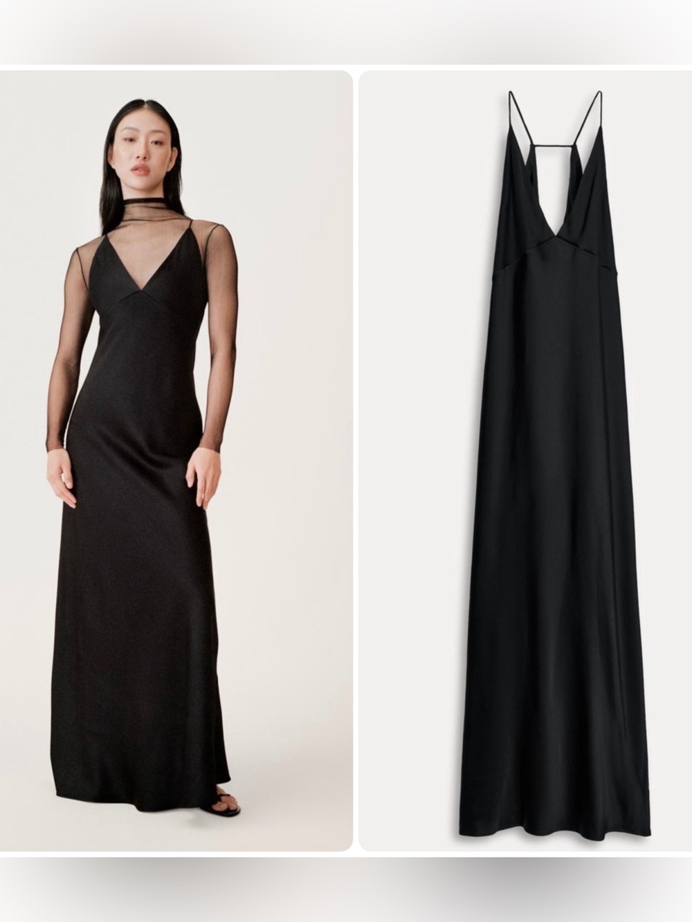Zara 50 Anniversary Satin effect black v-neck strappy lingerie long dress sz.XS